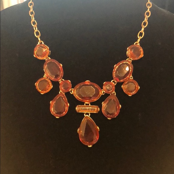 C Wonder Red Orange Stone Statement Necklace - Picture 1 of 3